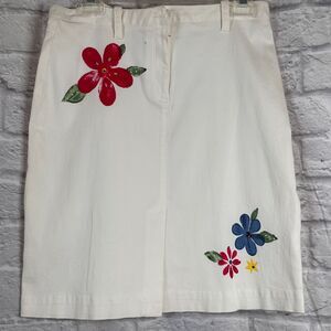 Vintage Haggar Flower Beads Above The Knee White Pencil Skirt Size 8 Y2K 90's